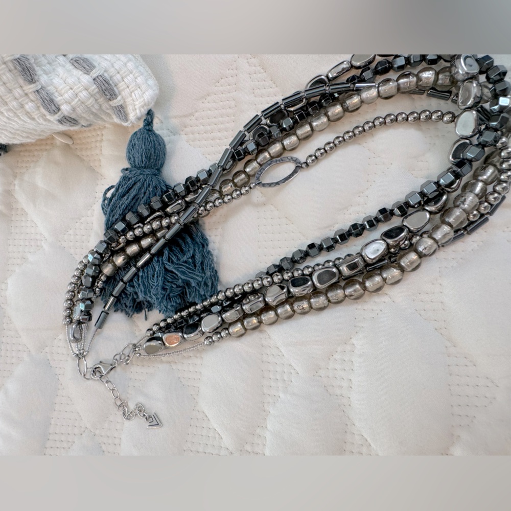 Siloada SS hematite and black beaded necklace